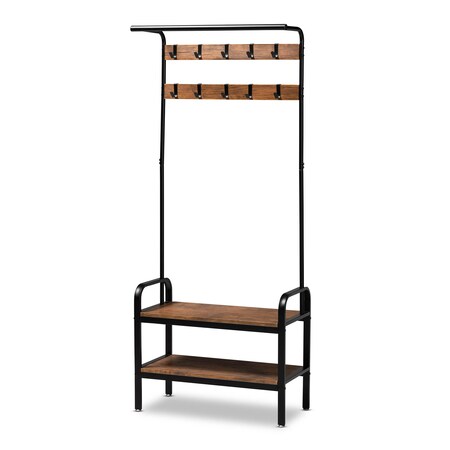Baxton Studio Aislin Distressed Wood and Black Metal Finished Entryway Hall Tree 163-10297